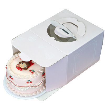 Cake Boxes - With Handles Wholesale White with Cake Marah Design 