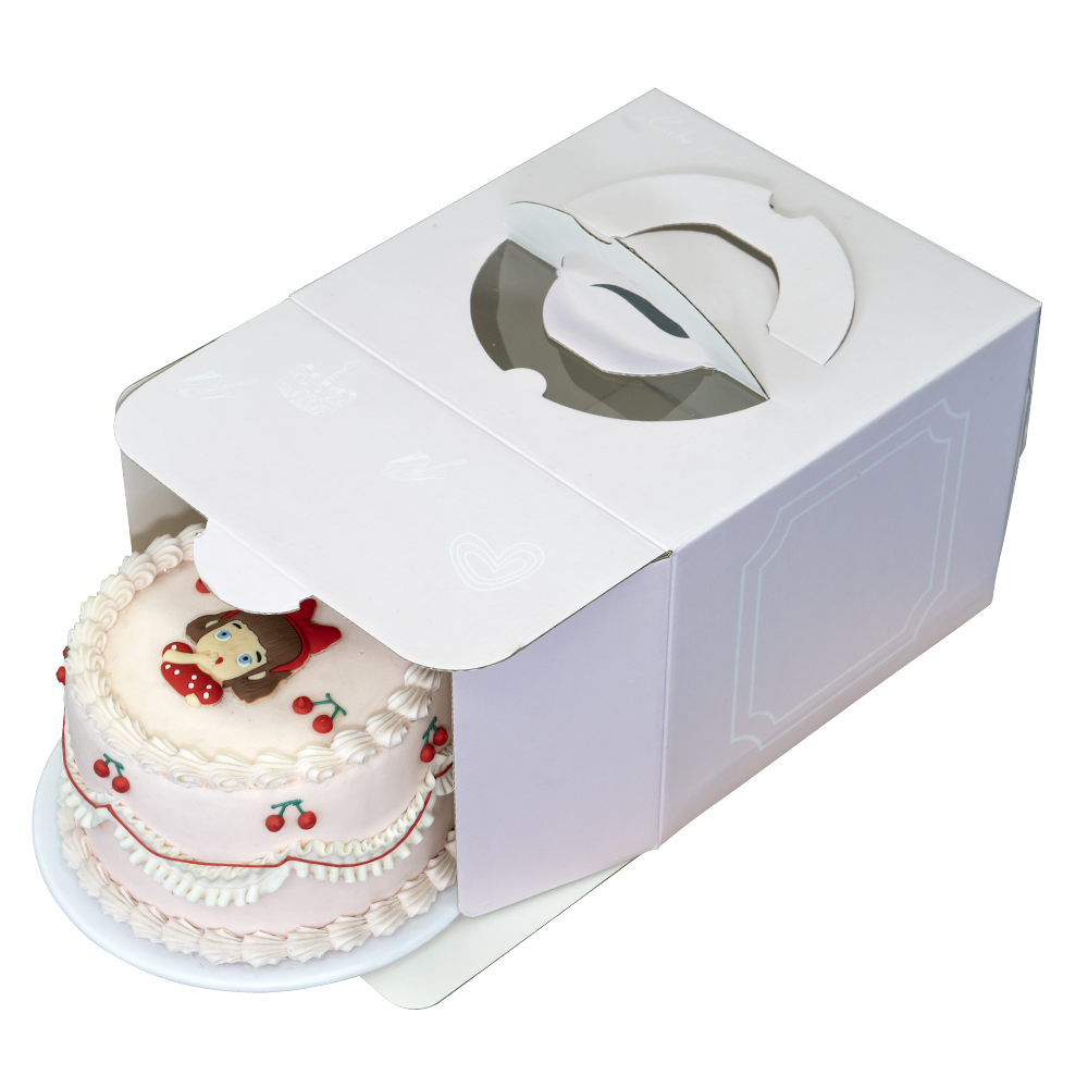 Cake Boxes - With Handles Wholesale White with Cake Marah Design 