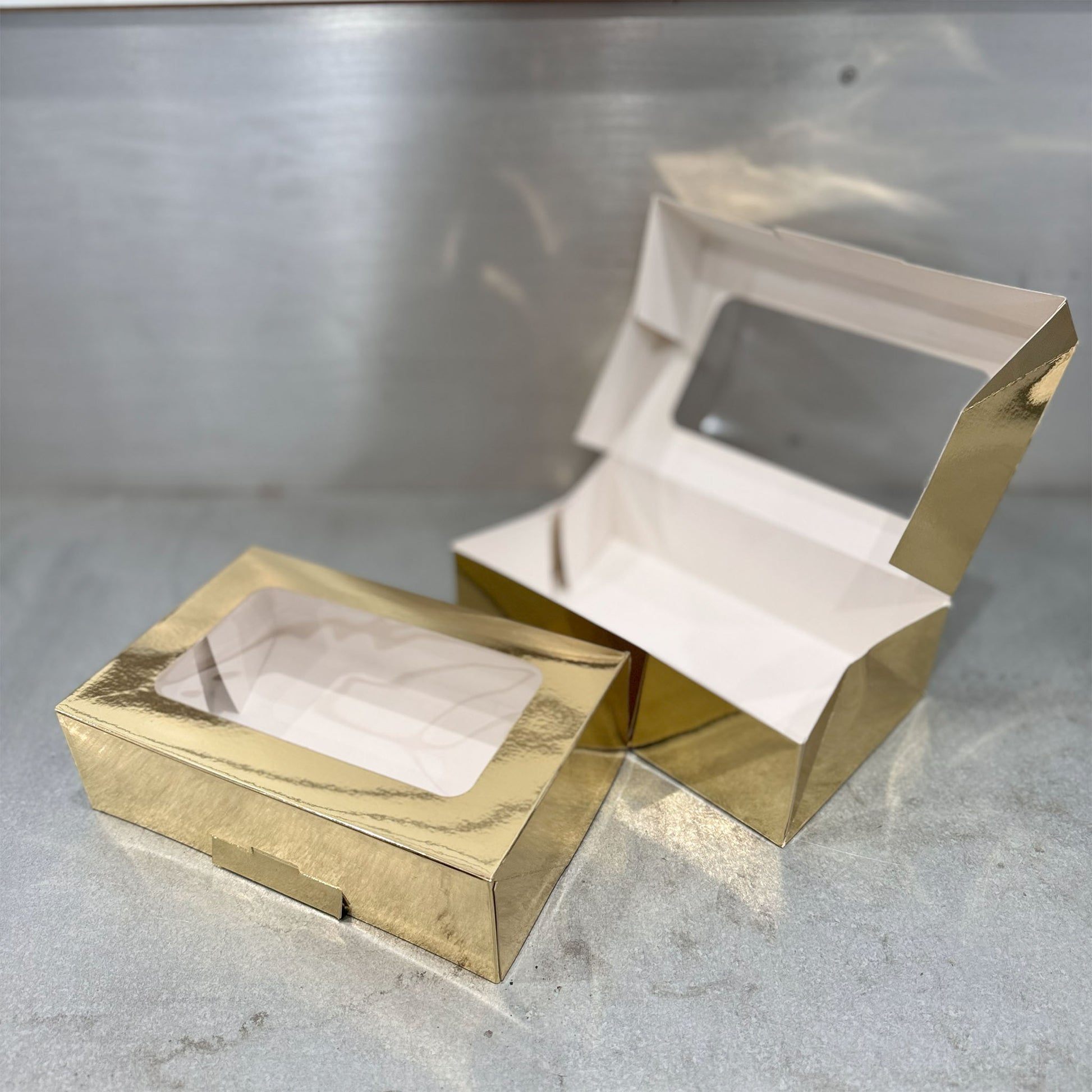 Cookie Boxes with Window lid open- gold color and pair - Marah Design 