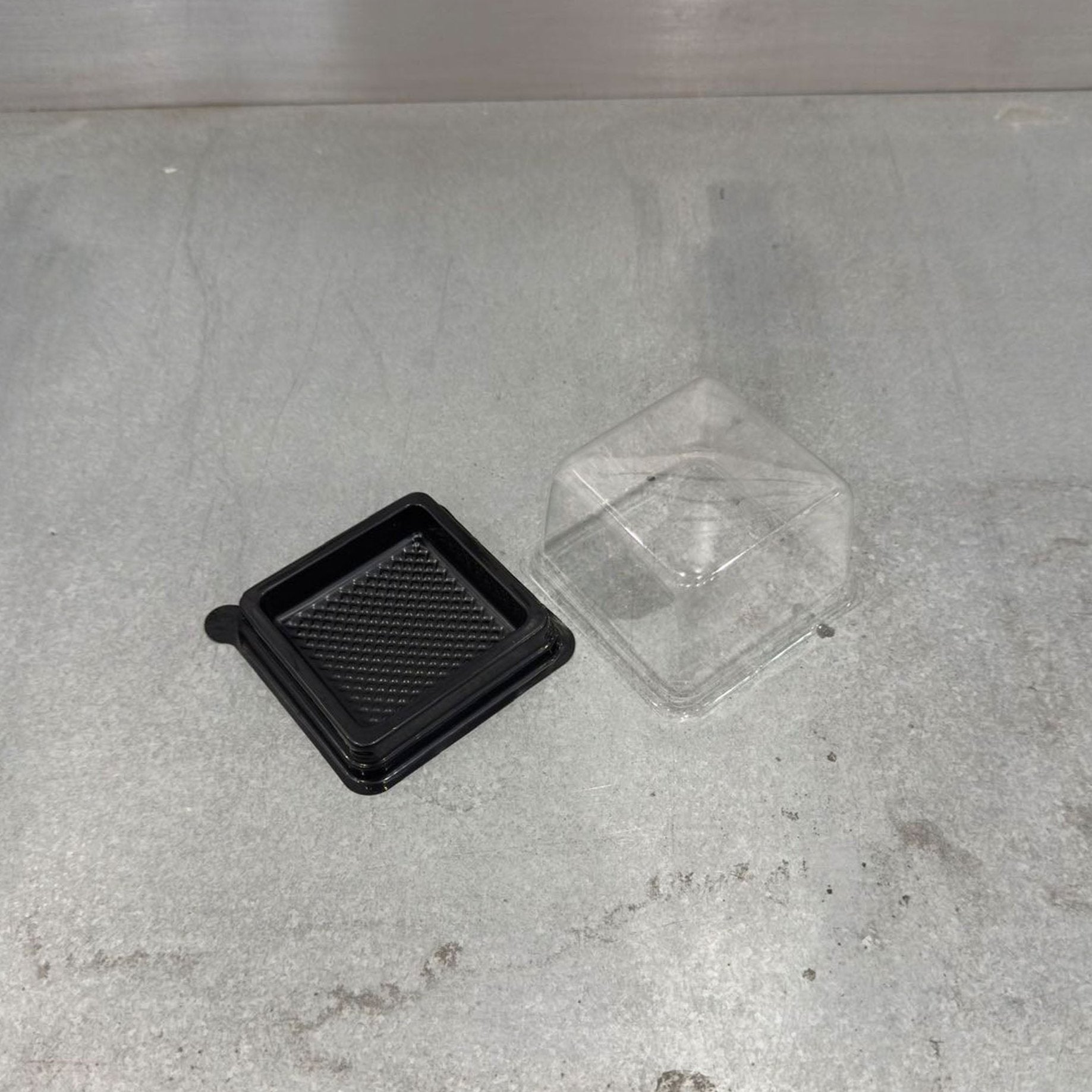 Marah Design Round Plastic Containers with Black Tray with the lid off - Small Baked Goods 