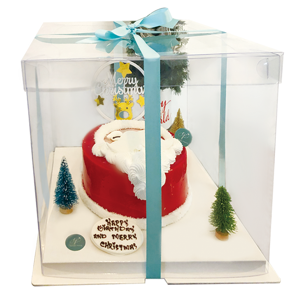 Tall Cake Box Transparent with Ribbon - Christmas Cake -Marah Design